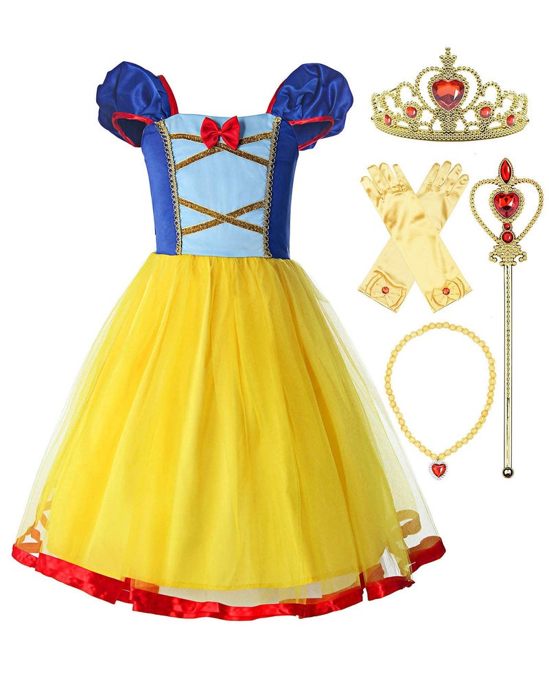 ReliBeauty Girls Elastic Waist Backless Princess Dress Costume with Accessories, Yellow,120 - Image 1